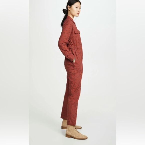Free People Rust Eyelet Jumpsuit Set The Tone sz 2 000140 - Picture 6 of 10